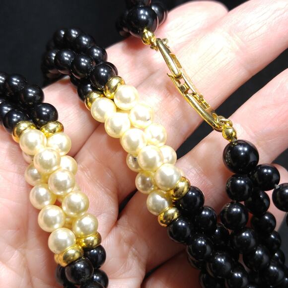 Vintage Napier Faux Pearl Black Bead Necklace, Twisted Strands, 1980, 31" - Picture 4 of 10